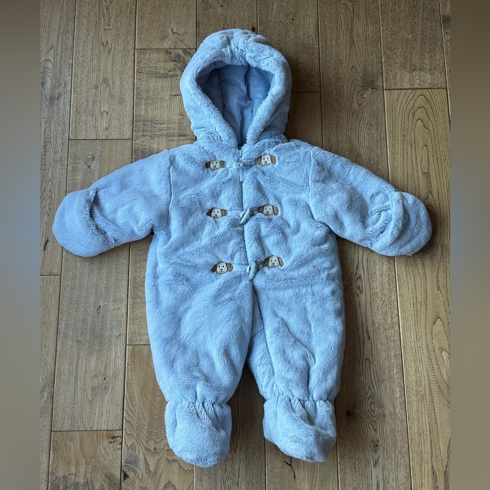 NEW Le Petit Rothschild Blue Faux Fur Puppy Dog Bunting size 0/6 Months